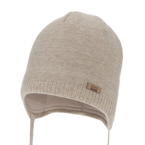 Dreng efterår/forår hue, beige, med bindebånd, Valdis