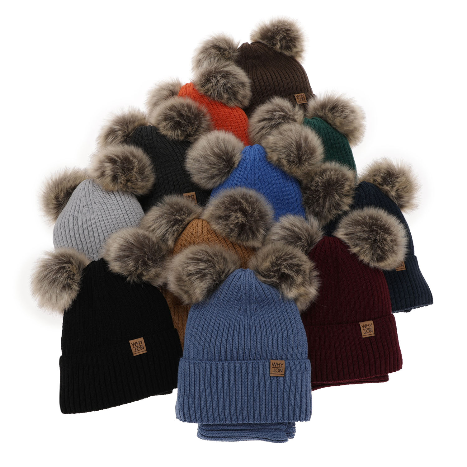 Dreng vintersæt: hue og halsedisse, blå, med to pomponer (garn), Oxford