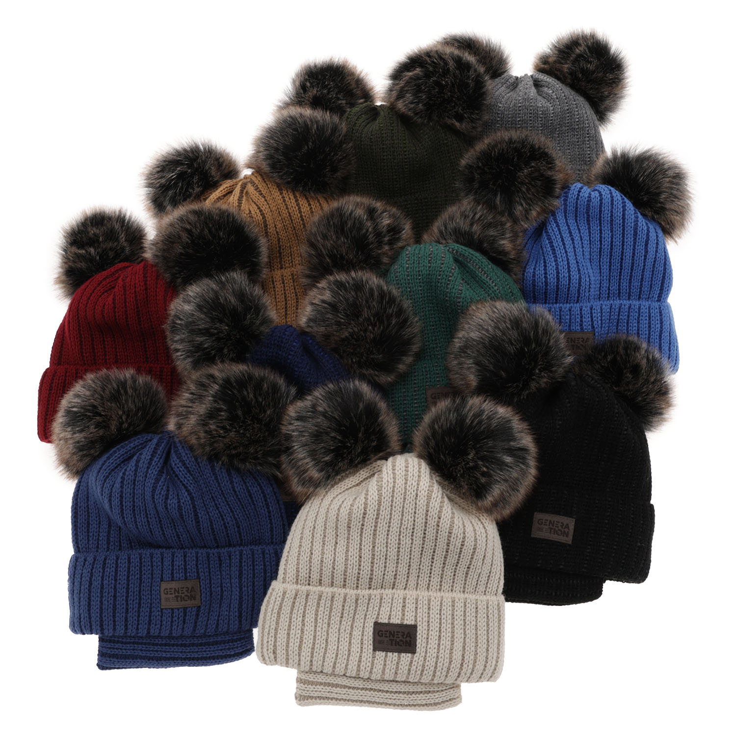 Dreng vintersæt: hue og halsrør, rød, med to pomponer, Tokio