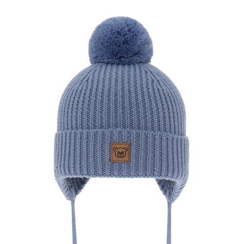 Dreng vinterhue, blå, med merinould, foret med uld fleece, med bindebånd, Tofik