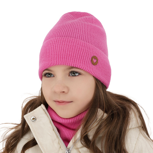 Pige efterår/forår sæt: hue og halsvarmer, amarant, 100% Merino uld, Brook