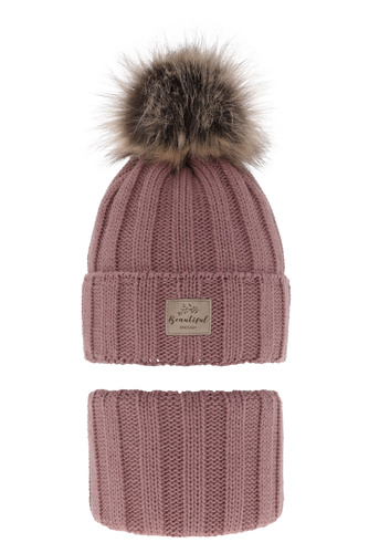 Pige vintersæt: hue og halsrør, lilla, med garn pompon, Kaliope