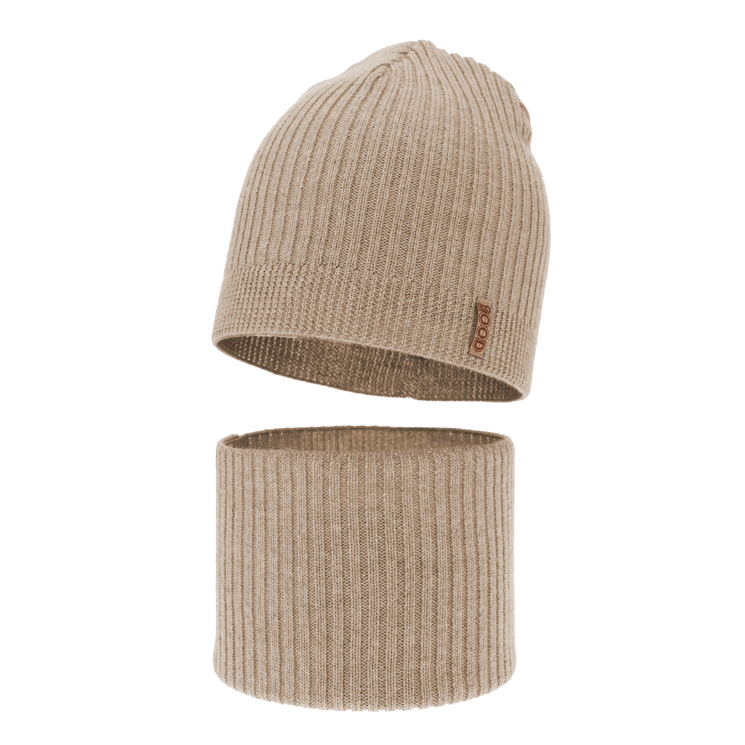 Dreng efterår/forår sæt: hue og halsvarmer, beige, med merinould, Chester