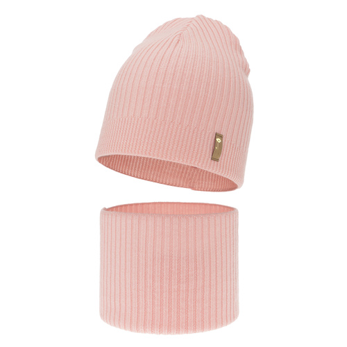 Pige efterår/forår sæt: hue og halsvarmer, pink, 100% Merino Uld, Chelsie