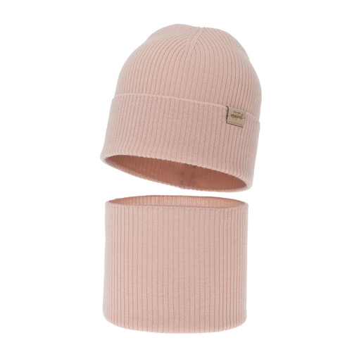 Pige efterår/forår sæt: hue og halsvarmer, kremowy, 100% Merino Uld, Magenta