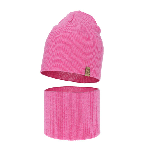 Pige efterår/forår sæt: hue og halsvarmer, rosa, med merinould, Ricona