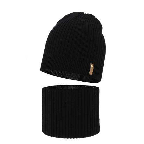 Pige efterår/forår sæt: hue og halsvarmer, sort, med merinould, Chelsie