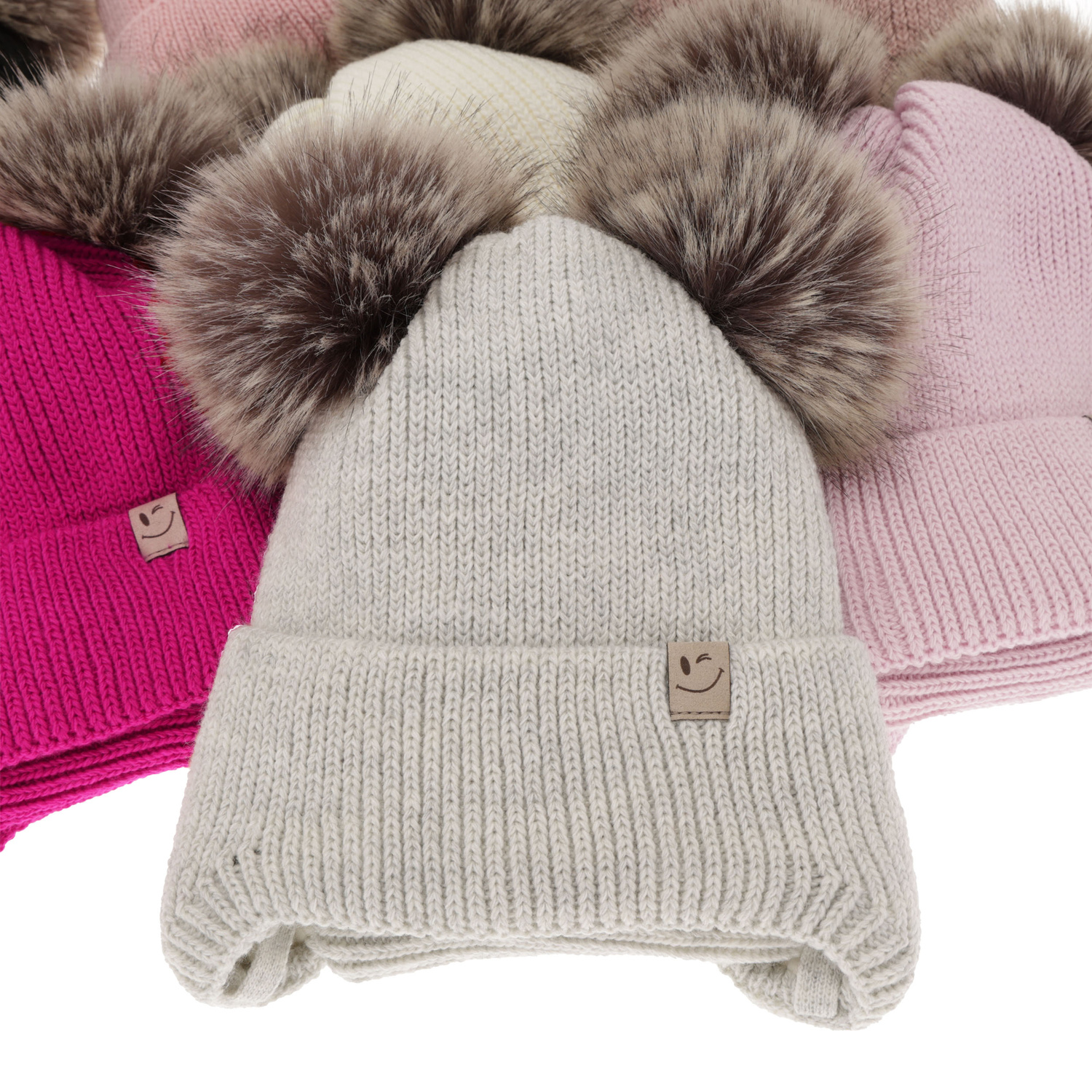 Pige vintersæt: hue og halsrør, beige, med to pomponer, med bindebånd, Zori