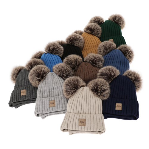 Dreng vintersæt: hue og halsedisse, grøn, med to pomponer, med bindebånd, Orange