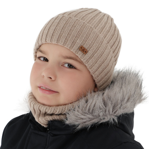 Dreng vintersæt: hue og halsvarmer, beżowy, 100% Merino Uld, Umberto