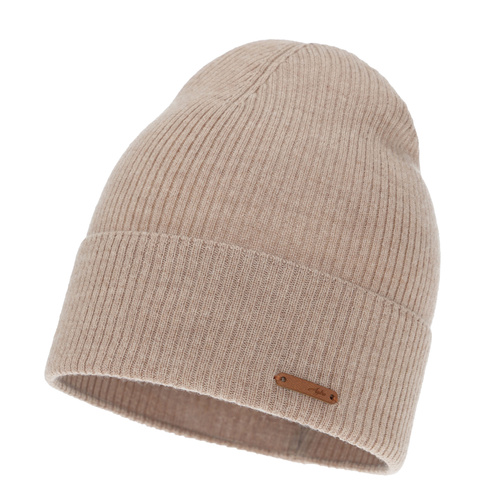 Dame efterår/forår hue, beige, 100% Merino Uld, Flerra