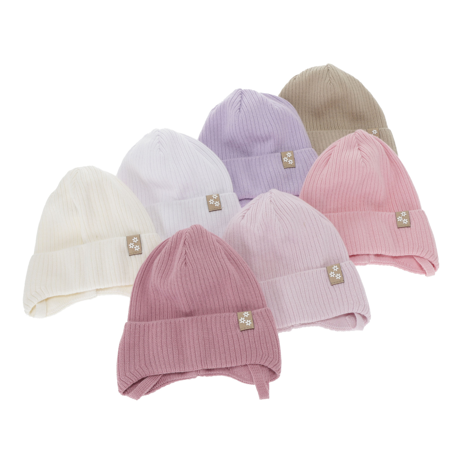 Pige efterår/forår hue, kremowa, Med bindebånd, 100% bomuld, Lunara