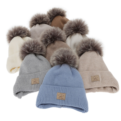 Dreng vinterhue, med bindebånd, 100% Merino Uld, beige, Jergen