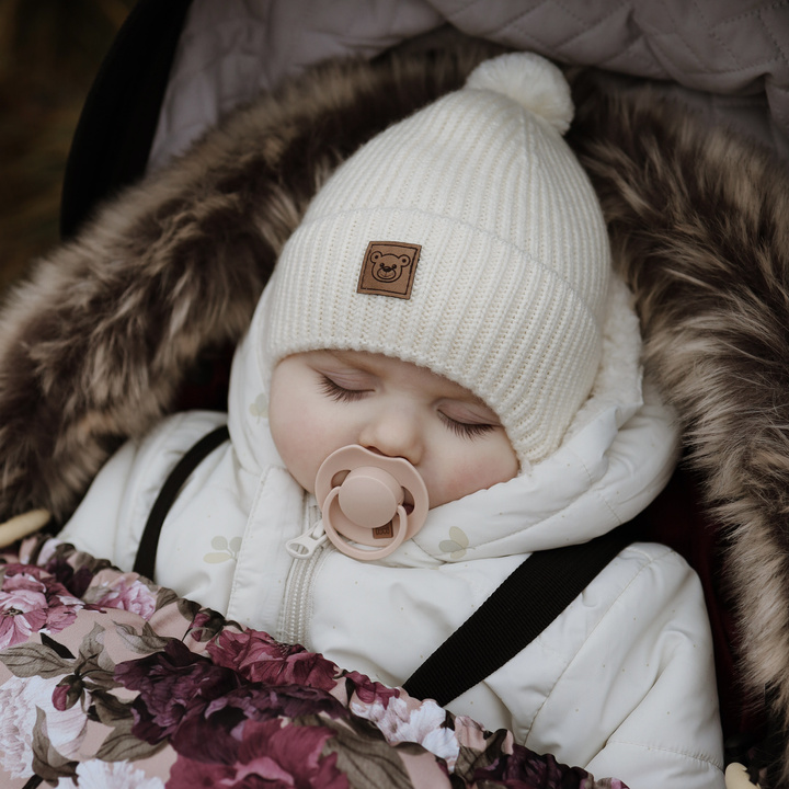 Dreng vinterhue, creme, med merinould, foret med fleece, med bindebånd, Tofik