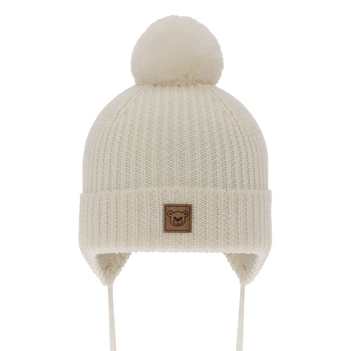 Dreng vinterhue, creme, med merinould, foret med fleece, med bindebånd, Tofik