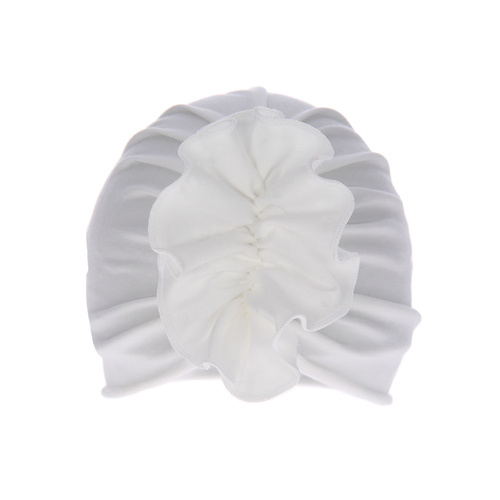 Pige efterår/forår hue, cremefarvet, bomuld, med dekorative rynkninger, Werka