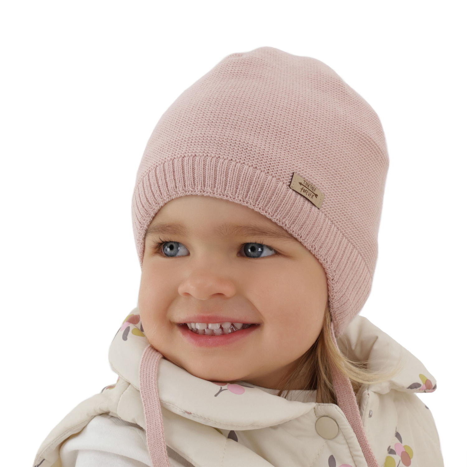 Pige efterår/forår hue, beige, med bindebånd, Svenja