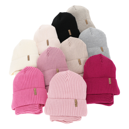 Pige vintersæt: hue og halsvarmer foret med fleece, pink, med merinould, Odette