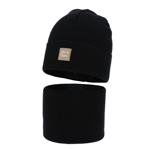 Pige efterår/forår sæt: hue og halsvarmer, med bomuld, sort, Zola