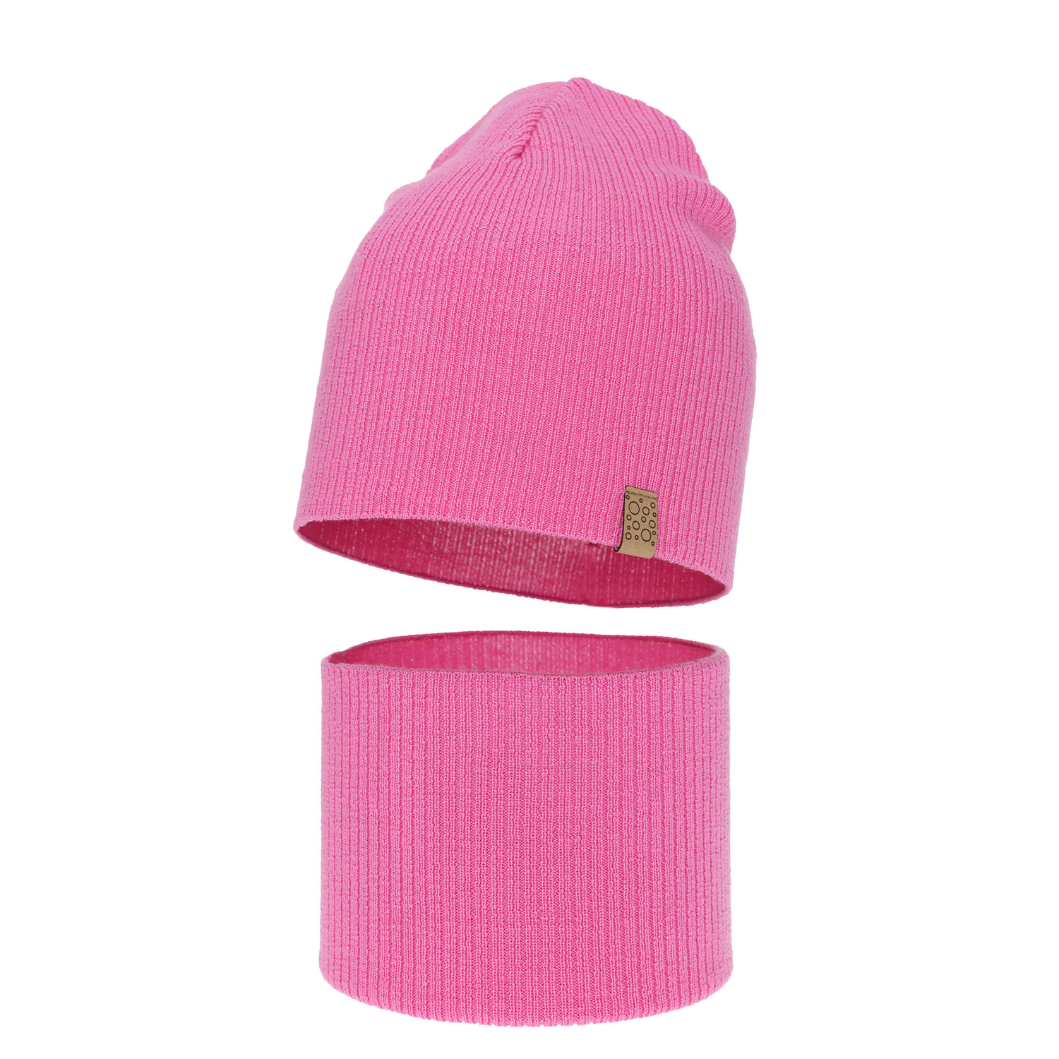 Pige efterår/forår sæt: hue og halsvarmer, rosa, med merinould, Ricona