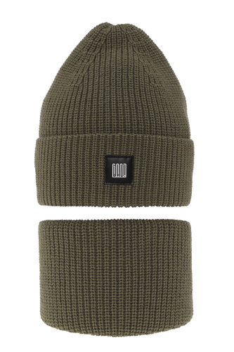 Dreng vintersæt: hue og halsvarmer, khaki, Amadeo