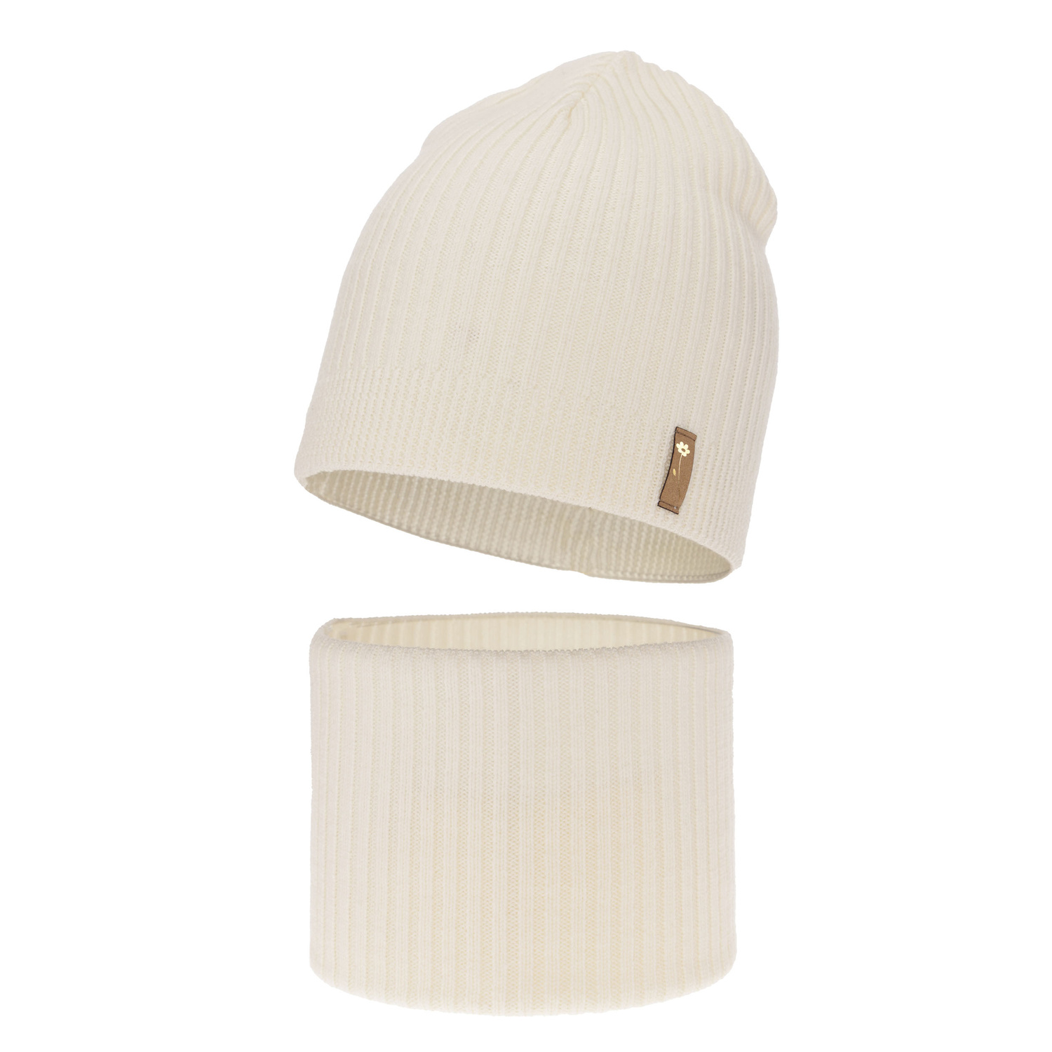 Pige efterår/forår sæt: hue og halsvarmer, cremefarvet, med merinould, Chelsie