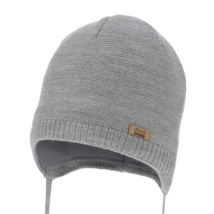 Dreng efterår/forår hue, grå, med bindebånd, Valdis