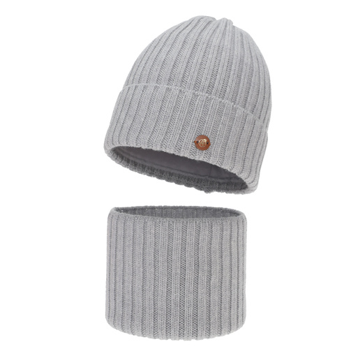 Pige vintersæt: hue og halsvarmer, beige, 100% Merino Uld, foret med bomuld, Vanira