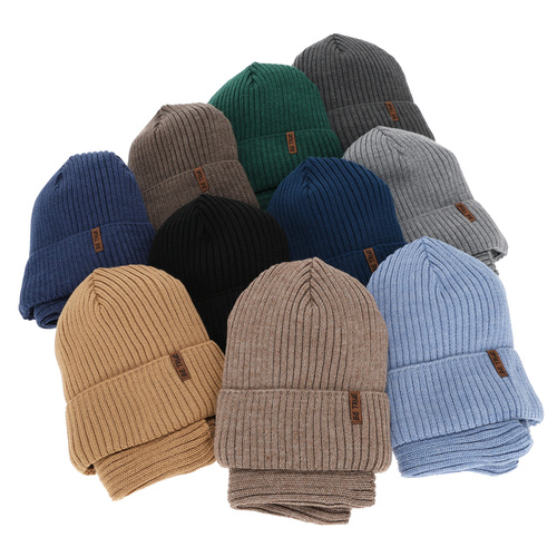 Dreng vintersæt (hue og halsvarmer), camel, foret med fleece, med merinould, Colton