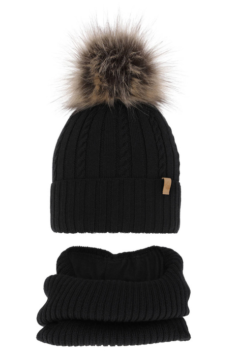 Pige vintersæt: hue og halsvarmer, sort, med merinould, Mirabel