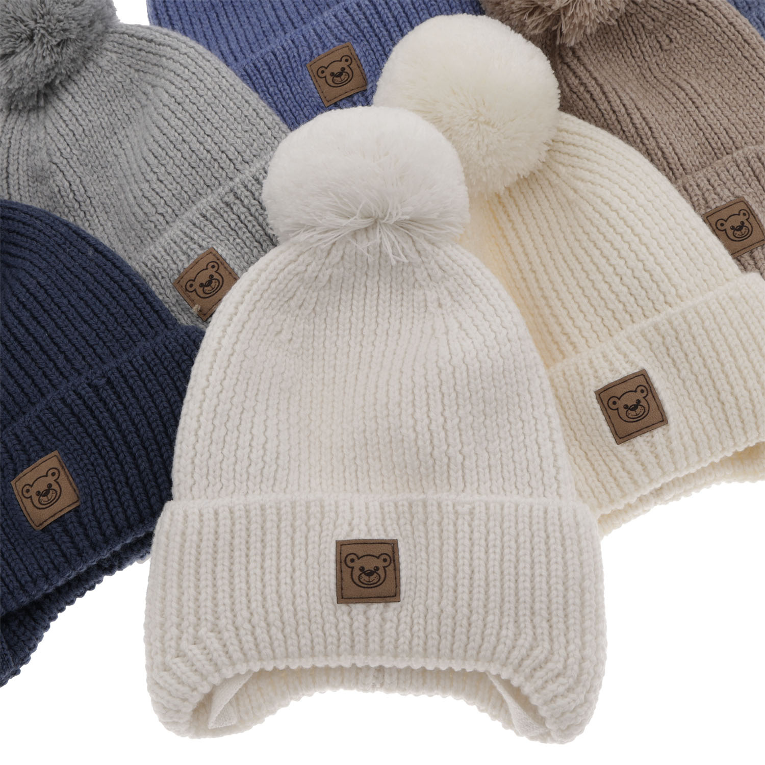 Dreng vinterhue, navy, med merinould, foret med fleece, med bindebånd, Tofik