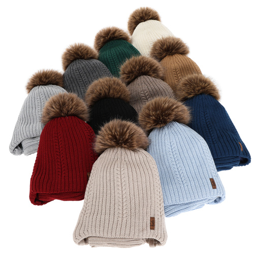 Dreng vintersæt: hue og halsvarmer, beige, med merinould, med bindebånd, Zongo