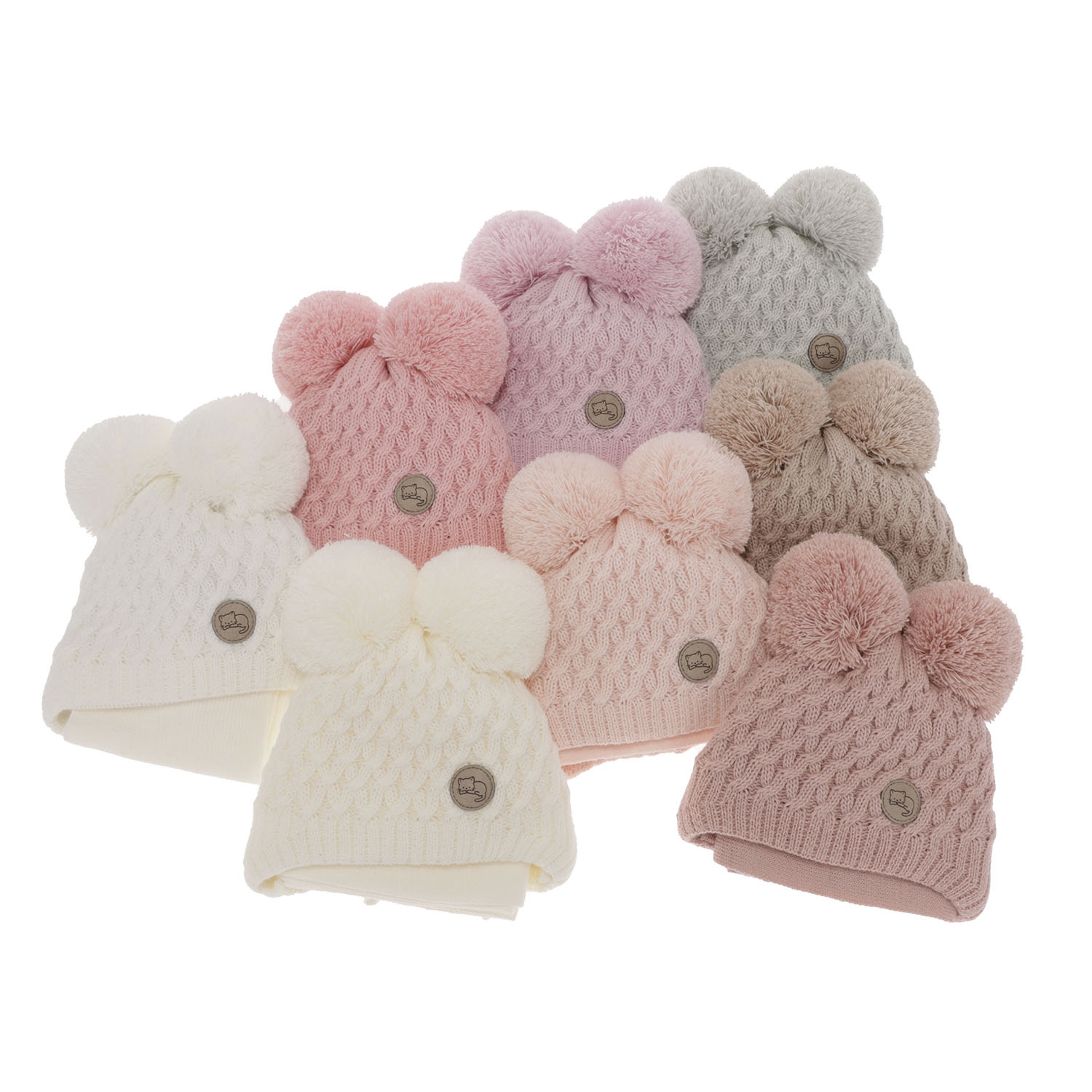 Pige vintersæt: hue og tørklæde, pink, med to pomponer, med bindebånd, Anava