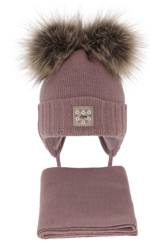Pige vintersæt: hue og tørklæde, violet, med to pomponer, med bindebånd, Jazz