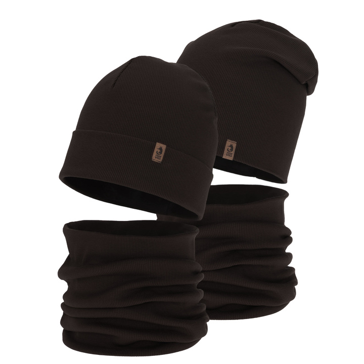 Dreng efterår/forår sæt: hue og halsvarmer, mørkebrun, Amalfi