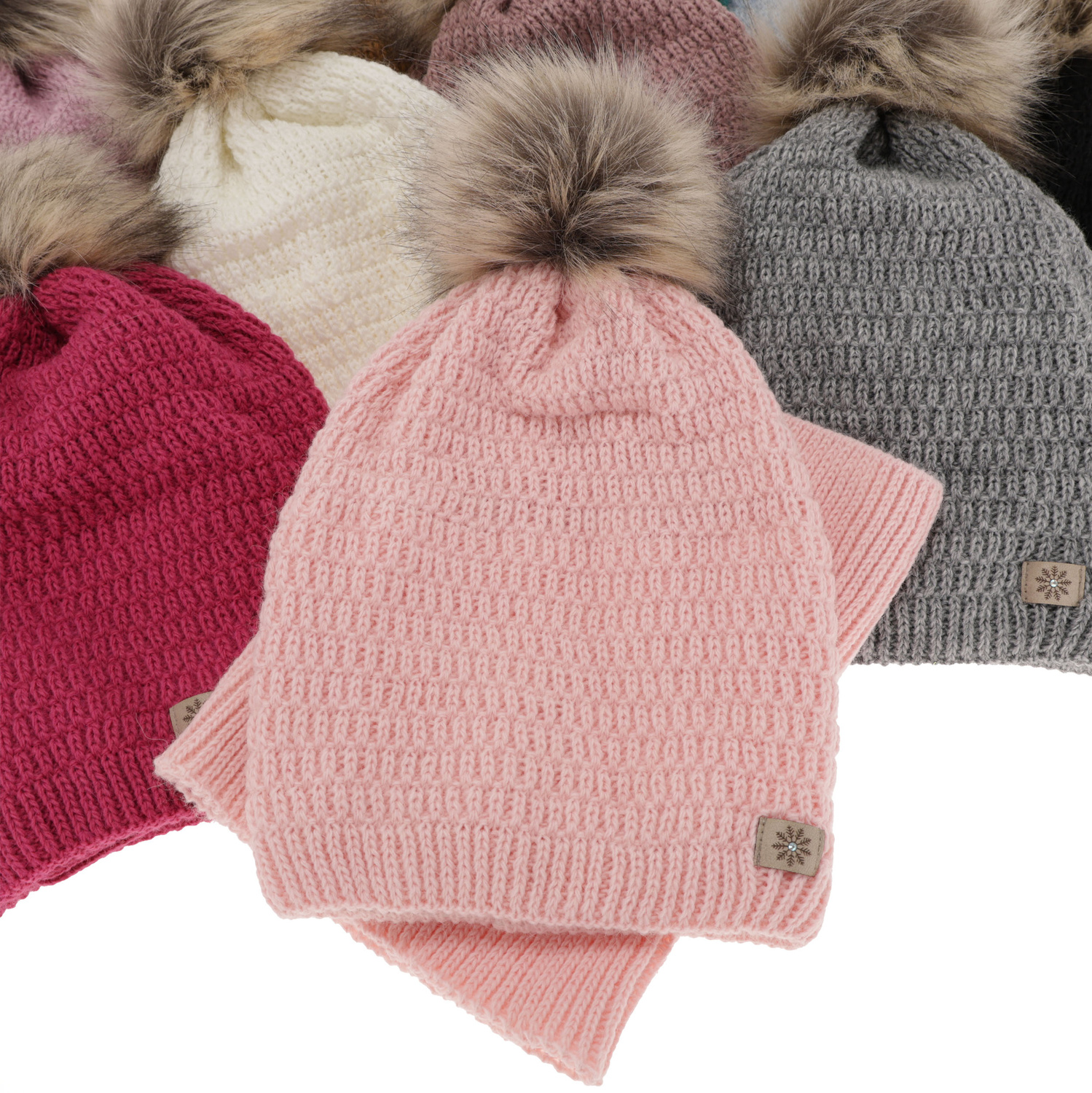 Pige vintersæt: hue og halsvarmer, sort, med garn pompon, Germina