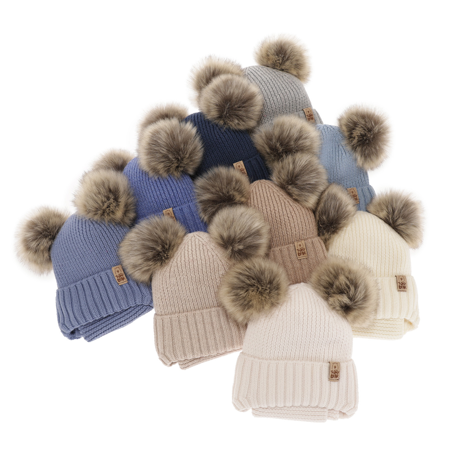 Dreng vintersæt: hue og halsvarmer, blå, med bindebånd, 100% Merino Uld, Konor