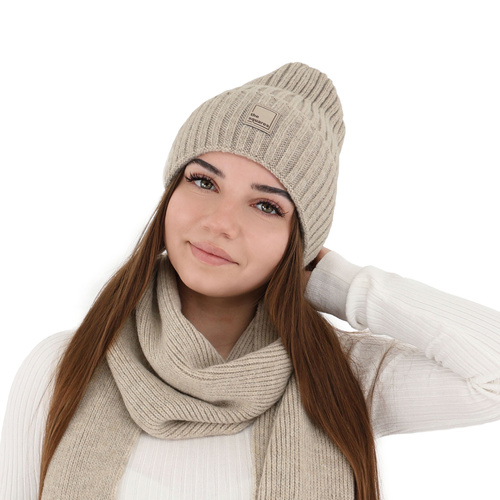 Dame vinterhue, Beige, Med merinould, Benedetta