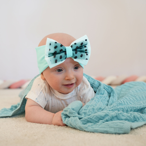 Pige efterår/forår pandebånd, mint, foret med bomuld, med sløjfe, Celinka