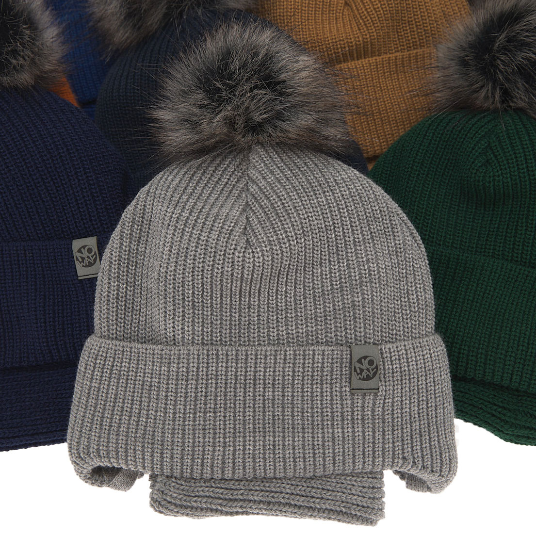 Dreng vintersæt, camel, med bindebånd, med garn pompon, Honed