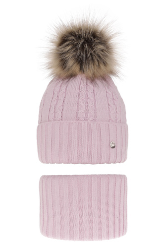 Pige vintersæt: hue og halsedisse, lila, med garn pompon, Felia