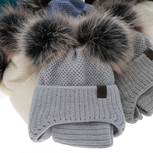 Dreng vintersæt: hue og halsrør, rød, med to pomponer (garn), med bindebånd, Randel