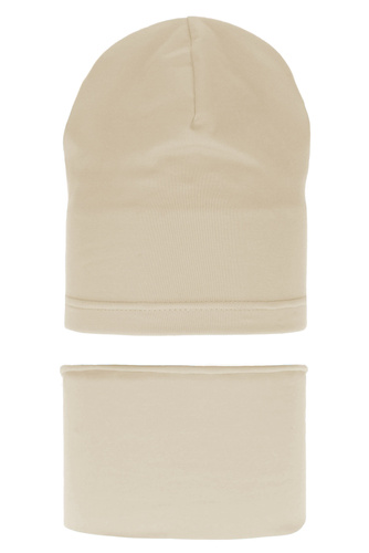 Pige efterår/forår sæt: hue og halsvarmer, beige, Bomuld, Hazelka