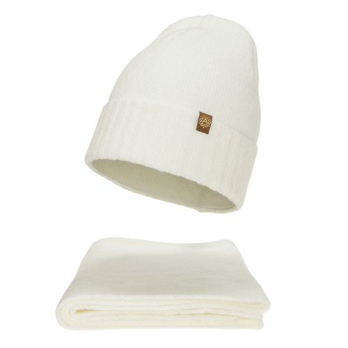 Dame vintersæt: hue og tørklæde, hvid, Shasta