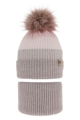 Pige vintersæt, grå, med garn pompon, Gimena