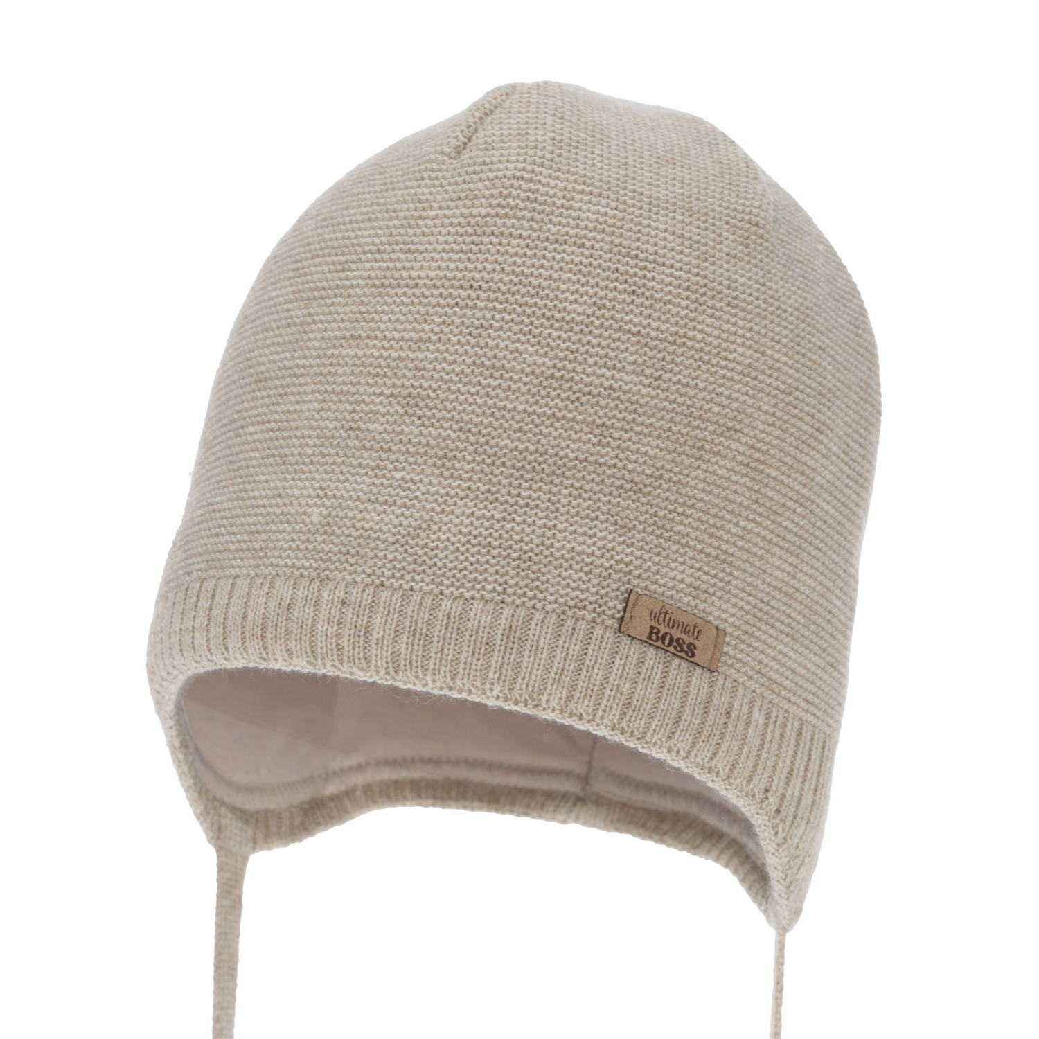 Dreng efterår/forår hue, beige, med bindebånd, Valdis