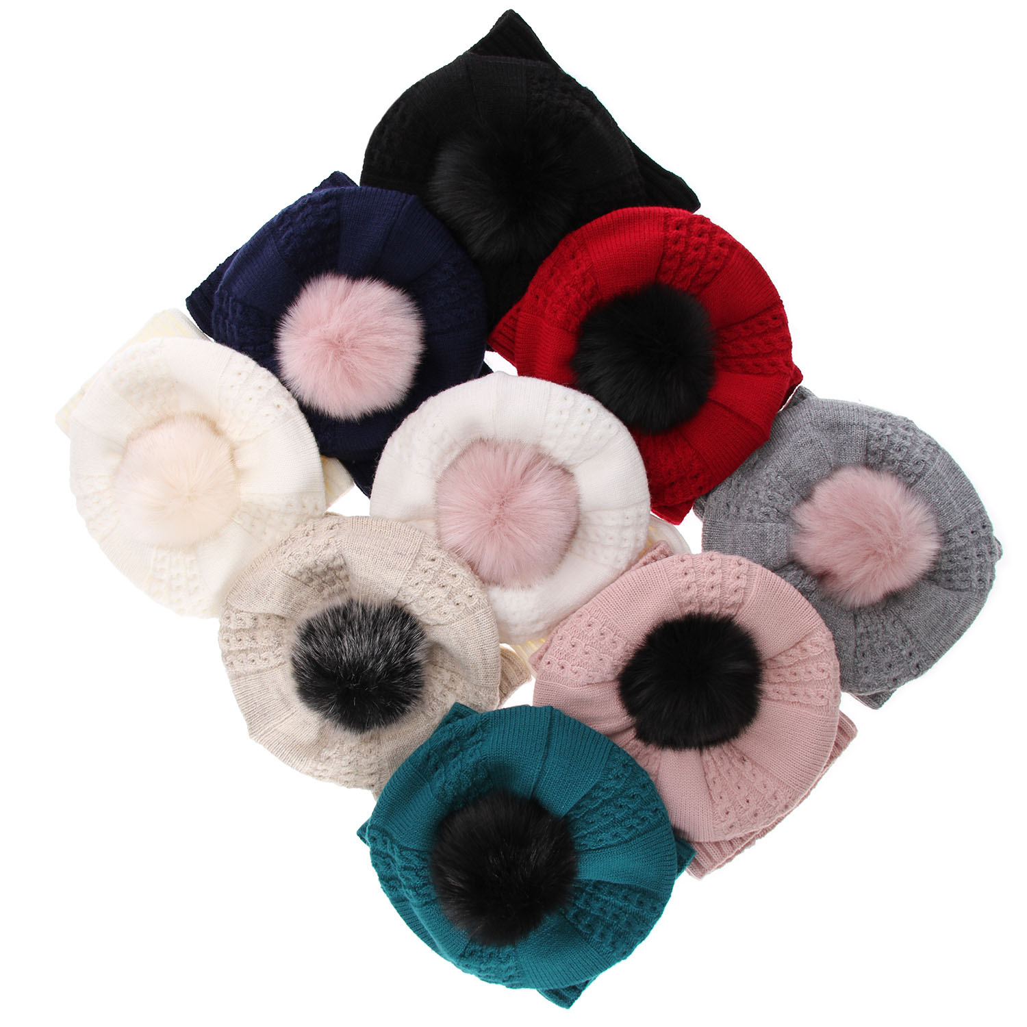 Pige vintersæt: beret og halsrør, pink, med garn pompon, Amora