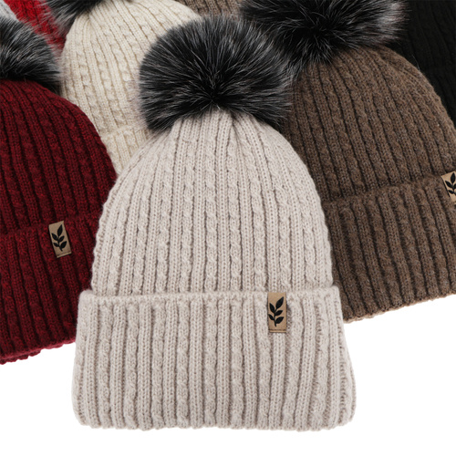 Dame vinterhue, lilla, med pompon, Calista