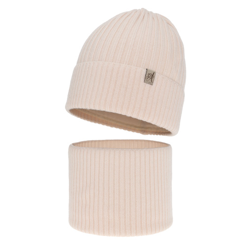 Pige vintersæt: hue og halsvarmer, lyserød, med merinould, Patricia