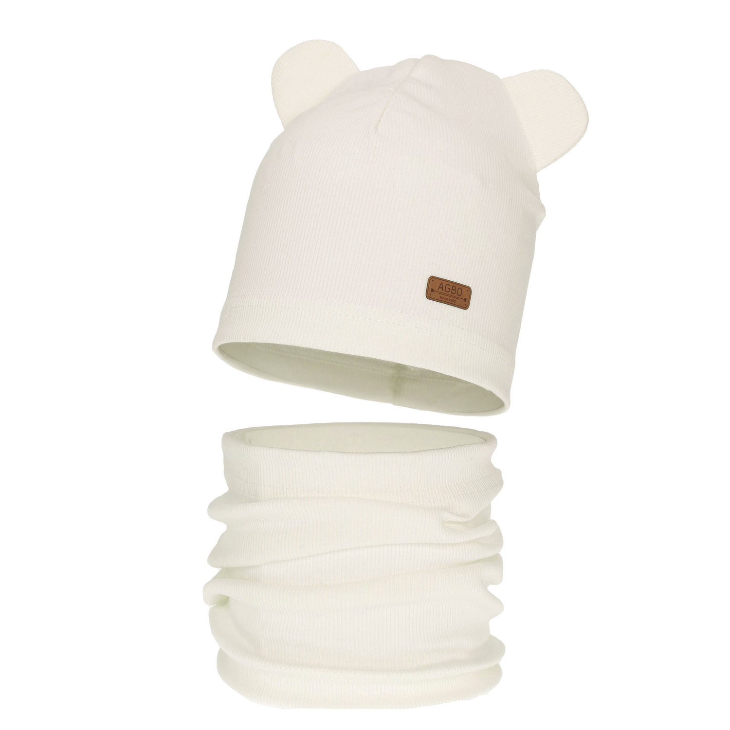 Pige efterår/forår sæt: hue og halsvarmer, bomuld, cremehvid Georgea